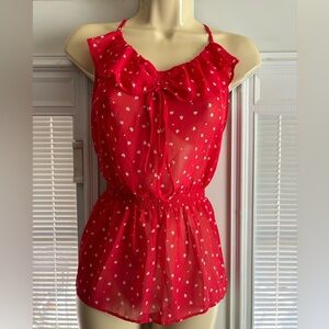 Sheer red camisole with white hearts